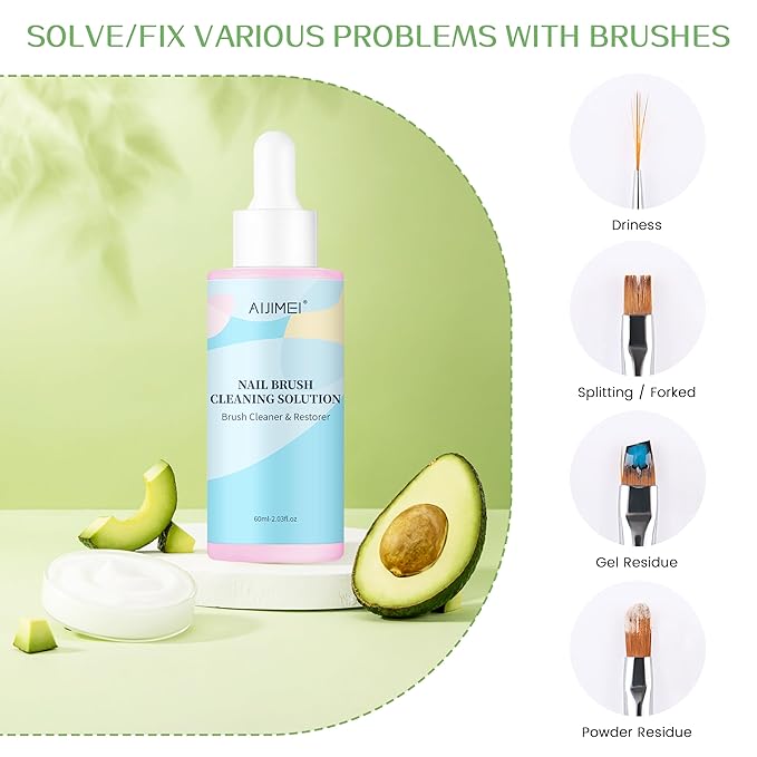 Aijimei 60ml/2fl.oz Nail Brush Cleaning Solution, Nail Art Brush Restorer Quick Clean, Gel Acrylic Nail Brush Cleaner, Use for DIY (Rose)