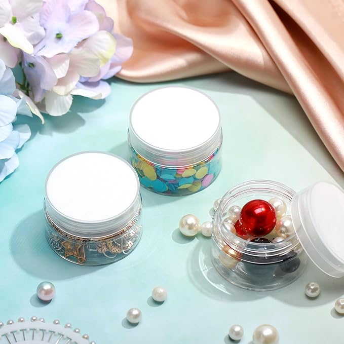 SATINIOR 100 Pcs Plastic Jars with Lids Small Containers Lids Wide Mouth Small Plastic Containers for Lotion Cream Rhinestones Body Butters Travel Storage(1 oz,Clear)