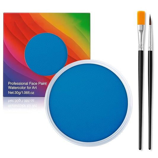 Blue Face Body Paint Kit for Kids & Adults, Non-Toxic Water-Based Professional Face Painting Palette with Brushes for Halloween Clown Goth Vampire SFX Makeup, Art Stage Cosplay Parties