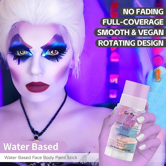 Go Ho Water Based Pastel Purple Face Body Paint Stick,Non-Toxic Face Painting,Easy-to-use Facepaint for Halloween SFX Ursula Cosplay Costume Makeup,0.63oz