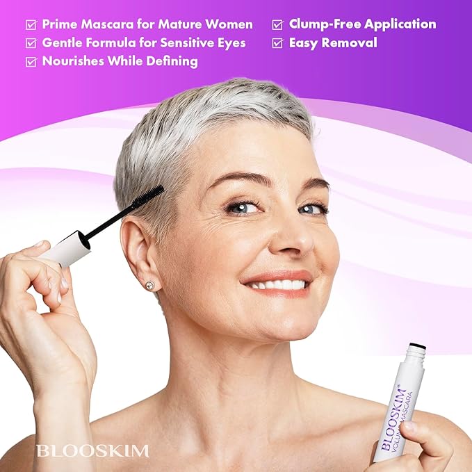 Mascara for Older Women: Hypoallergenic Black Prime Mascara for Sensitive Eyes, Non-Clumping Formula for Mature Women, 5.5g