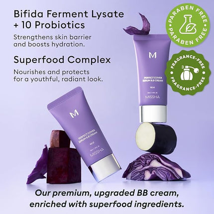 MISSHA M PERFECT COVER SERUM BB CREAM No.23 Natural Beige-Light/Medium with Cool/Neutral Undertone, BB Cream by Cardi B Pick, Skin Tint, Tinted Moisturizer, Skin Care Foundation Makeup, 1.18 Fl oz