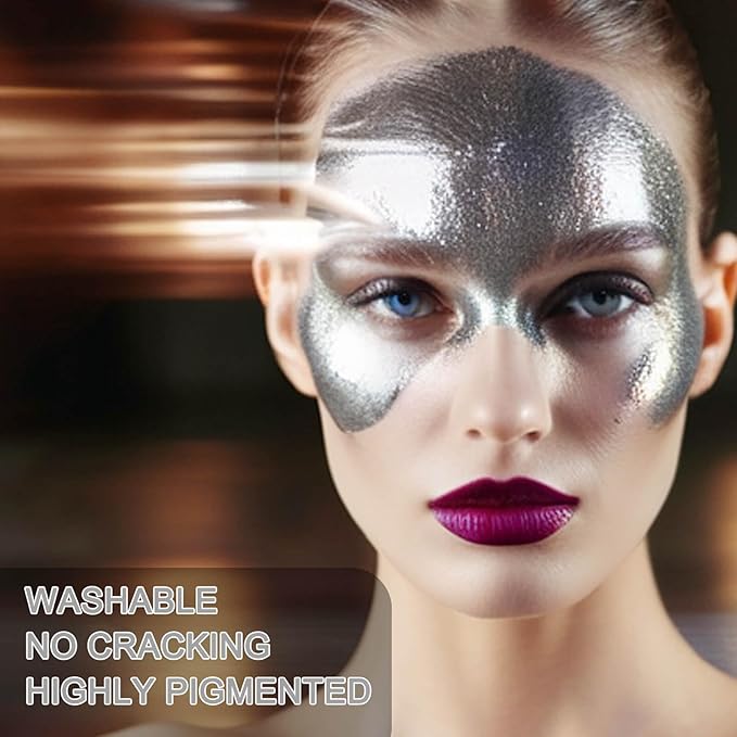 MEICOLY Metallic Silver Face Body Paint for Tin Man Makeup,2.37Oz Large Tube Water Based Full Body Paint for Adults and Kids,Pro Silver Face Paint for Halloween SFX Special Effects Cosplay Makeup