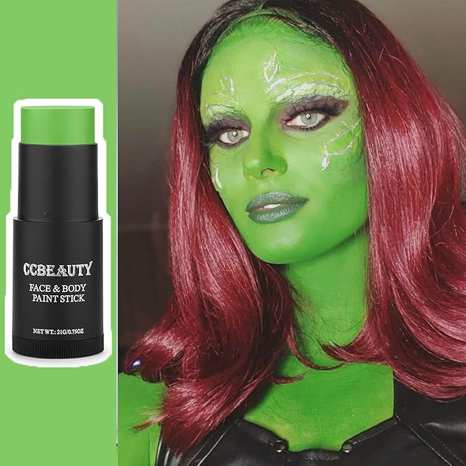 CCbeauty Light Green Face Paint Stick, Face Painting Kit, Lime Green Cream SFX Makeup Foundation, Professional Body Paint for St. Patrick's Day, Halloween Costume Party, Gamora, Shrek, Grinch Makeup