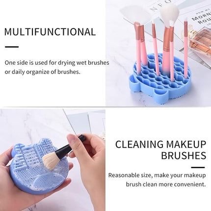 Silicon Makeup Brush Cleaner Mat with Brush Drying manual Make up brush cleaner cleanser machine Cosmetic Brush Cleaning Pad+Makeup Brush Dry Cleaned Quick Color Removal Sponge Scrubber Tool(Blue)