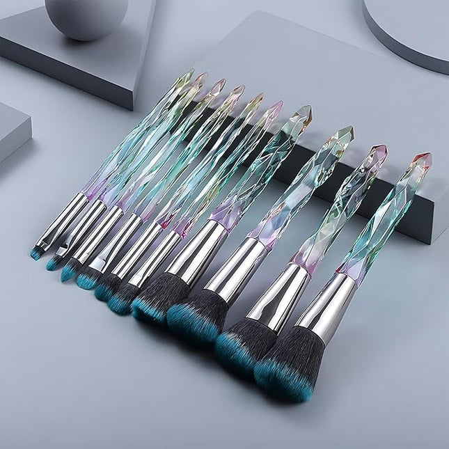 Kingtree Makeup Brushes Set, 10PCS Crystal Makeup Brushes Premium Synthetic Powder Foundation Concealer Eye Shadow Brush, Professional Face Eye Make Up Brushes for Girls Women