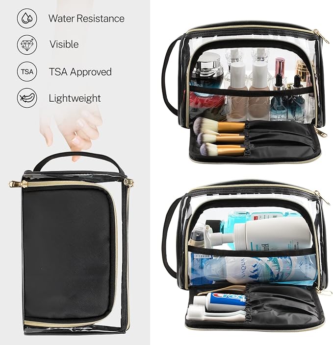 CUBETASTIC Clear Makeup Bag, TSA Approved Toiletry Bag, Transparent Small Travel Bag for Essential Makeup, Toiletries Cosmetic Storage Organizer Cute Clear Pouch with Compartment