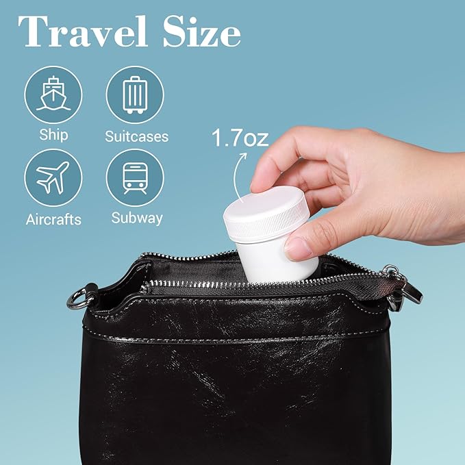 ASEVAT 6 Pack Airtight Plastic Jars, Leak-Proof Travel Size Jar | Refillable Cosmetic Containers for Creams, Lotions, TSA-Approved Clear Jars with Secure Lids (1.7oz, white)