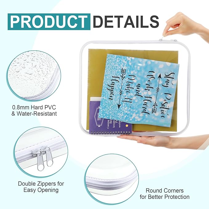 Hoolerry 4 Pcs Hard Clear Zipper Case Makeup Bags Plastic Pencil Pouch Transparent Storage Box Containers for Cosmetics, Snacks, Building Blocks, Puzzles(White,13.8 x 11.8 x 2 in)