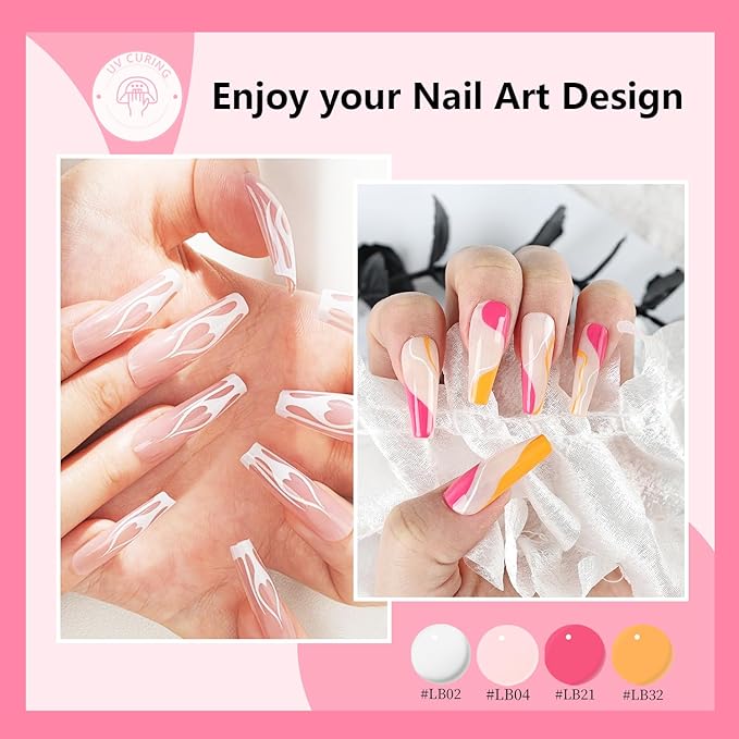JODSONE Gel Polish Nail Art Gel Liner Set 32 Colors Orange Grey Pink Green Blue White Black Need U V Lamp Cured with Thin Brush Gift for Girls