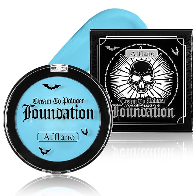 Light Blue Face Body Paint Cream to Powder Foundation Makeup, Professional Blue Cream Face Painting for Kids & Adults, Greasepaint for Halloween FX, Theater, Sally Makeup, Corpse Bride, Smurf, Cosplay