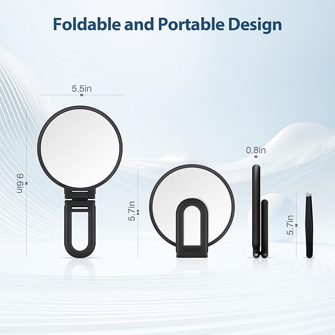 B Beauty Planet 30X Magnifying Mirror, Hand Mirror with Handle, Double Sided Hand Mirror with 30X/1X Magnification, Travel Essential Portable Foldable Makeup Mirror for Precision Makeup Black