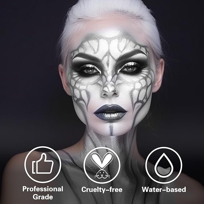 BOBISUKA Silver Face Body Paint, Water Based Face Painting for Art Theater Halloween Party Cosplay Clown SFX Makeup for Women Adults, Non-Toxic Washable
