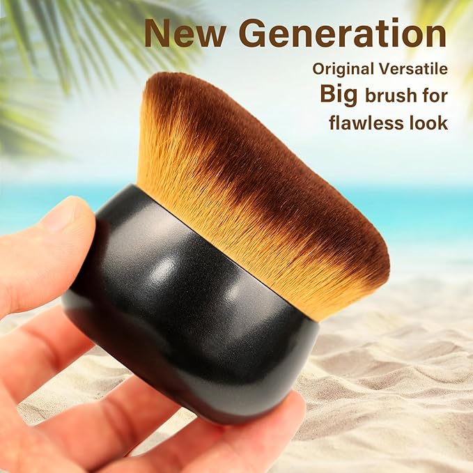 Extra Large Body Makeup Brush For Self Tanner, Sunscreen, Self Tan Back Applicator, Wide-Headed Kabuki Brush for Even& Pretty Lotion Application. Bronzer Blend, Long-Handle Face Leg Brush- Black Set