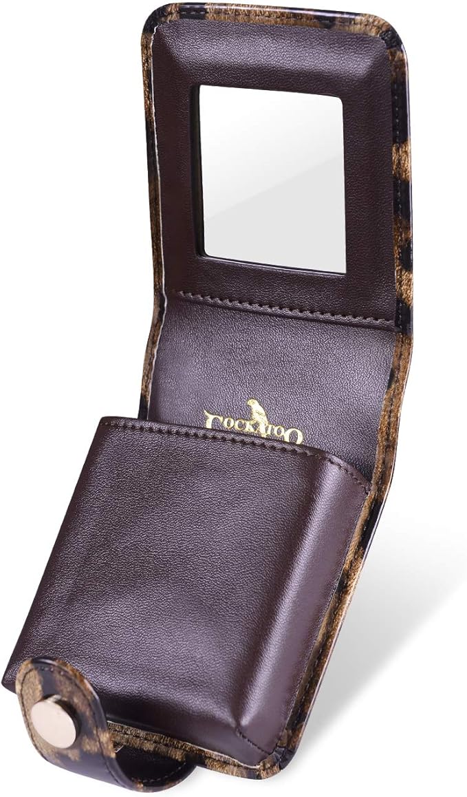 Cockatoo Leather Lipstick Case with Mirror Makeup Holder Portable Small Cosmetic Bag for Women More Colors