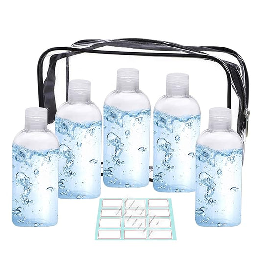 GIMS 5-Pack 3.4 oz TSA-Approved Travel Bottles with Flip Cap, Leak-Proof Containers and Clear Toiletry Bag