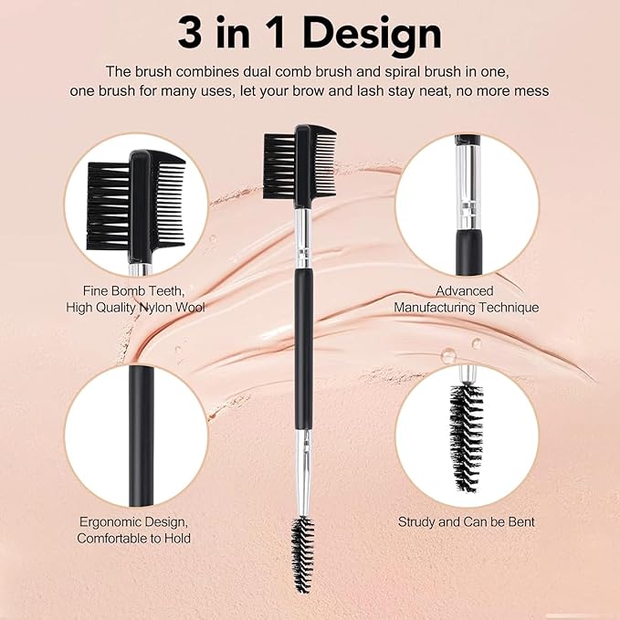1PCS 3 Head Eyebrow Eyelash Shaper Eyelash Comb for Separating Lashes Shaping Brow+1PCS Professional Blending Eyeshadow Brush Eye Makeup Brush for Concealer Eyebrows Eyeliner Makeup Tool