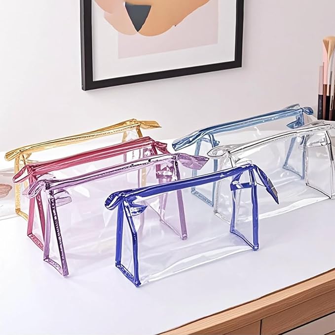 24 Pcs Portable Clear Makeup Bags with Handle, Transparent Waterproof Toiletry Bag, Travel PVC Cosmetic Bags Pouch, Pencil Cases, Stationary Organizer