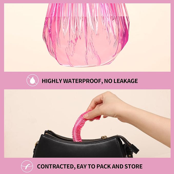 LEOBRO Disposable Shower Caps, 100PCS Large Shower Cap, Plastic Shower Caps for Women Disposable, Thick Plastic Caps for Hair Treatment, Large Size 19.3 INCH, Pink