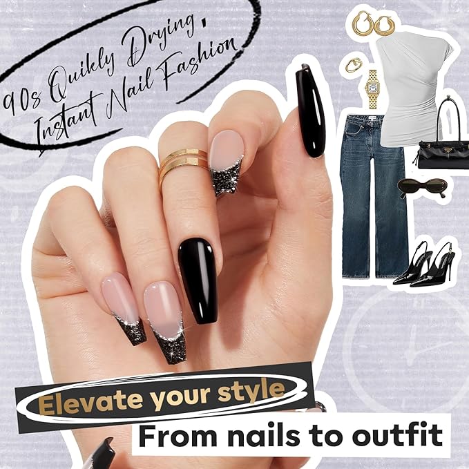 modelones Nail Polish, 15 ml Classic Black Nail Polish Quick Dry Nail Strengthener Long Last Shine Fingernail Toe Nail Art DIY Home Travel Manicure Gift for Women Girls 0.5 Fl Oz