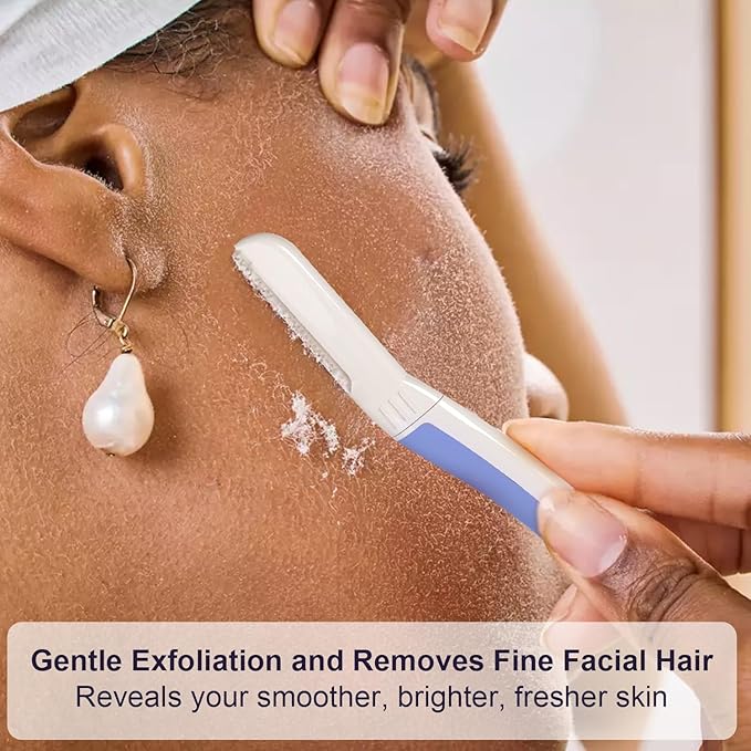 Dermaplane Razor - Facial Razor for Women - Dermaplaning Tool, with 19 Microblades for Face, Peach Fuzz Remover, Remove Facial Hair for Smoother Skin and Perfectly Shape Brows, Aegean Frost