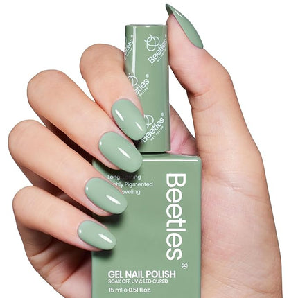 Beetles Sage Green Gel Polish - Misty Sage 15ML/0.51Fl Oz, Green Gel Nail Polish, Soak Off UV LED Lamp Pastel Nails Art, Long-Lasting Manicure Salon DIY Home Spring Nails - Gifts for Her