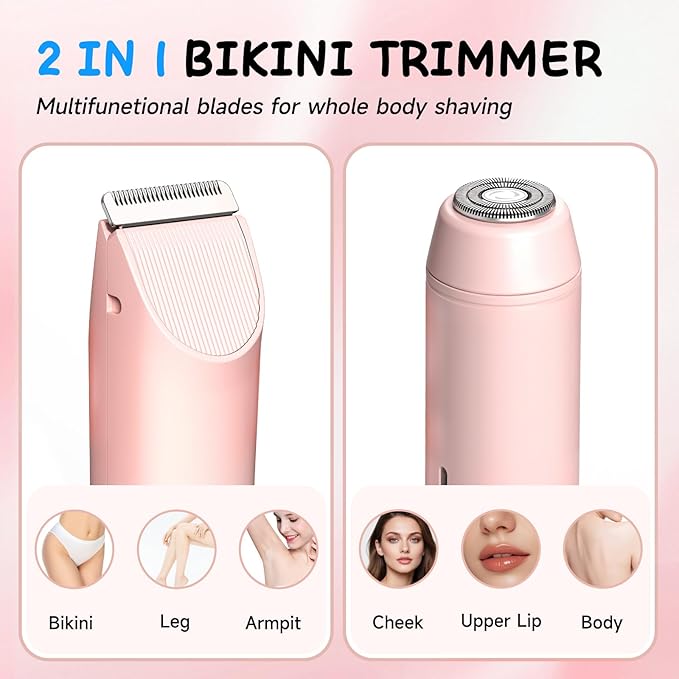 Bikini Trimmer for Women Electric Razors for Women, IPX7 Waterproof Hair Razor, Ceramic Blade Hair Trimmer Wet & Dry Use, Womens Painless Electric Shaver for Facial and Body-Pink