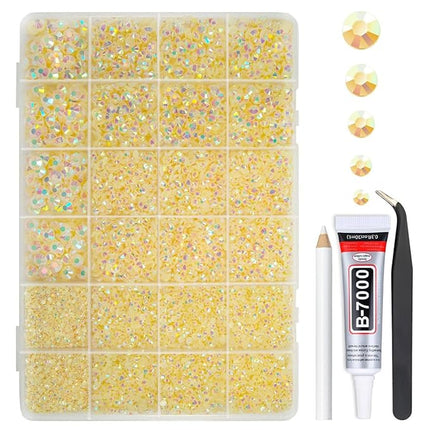 qiipii Light Champagne AB Resin Rhinestones w B7000 Jewelry Glue for Bedazzling Crafting 2mm-6mm Flatback Jelly Stones Diamonds Crystals Gems Charms for Nails Face Eyes Makeup Tumblers Bottles Crafts