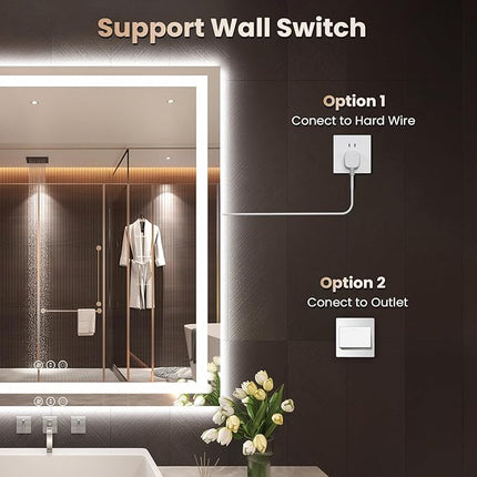 36"X36" LED Bathroom Mirror with Front Lights and Backlit, Anti-Fog, Dimmable, Shatter-Proof Tempered Glass, Lighted Bathroom Vanity Mirror for Wall with 3 Colors, Memory Function