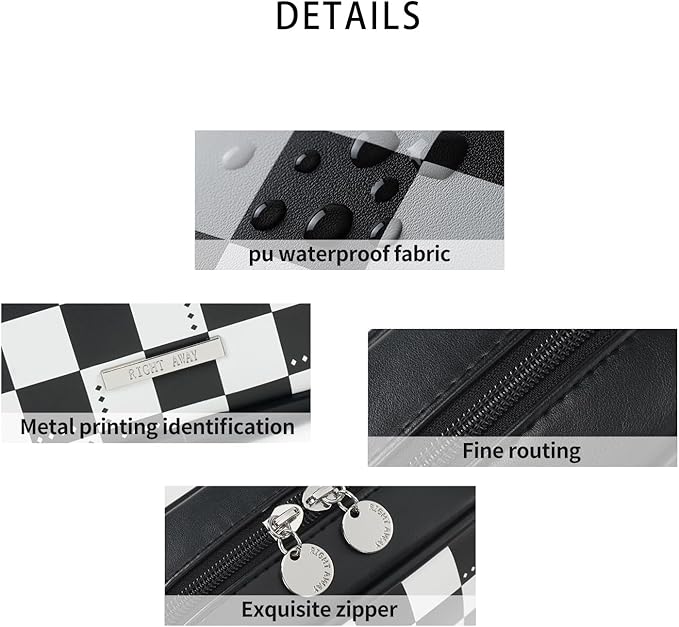 RIGHT AWAY Checkered Makeup Bag for Purse,Small Cosmetic Bag Organizer for Women, Travel Make Up Pouch Waterproof Toiletry Bag Cute Makeup Case for Travel Accessories(Black Checkerboard)