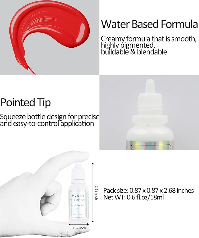 Mysense Red Face Body Paint,Water Based Washable Face Paint,Non-toxic Cream Body Paint for Adults and Children Halloween Costume SFX Cosplay Clown Devil Makeup,0.6oz