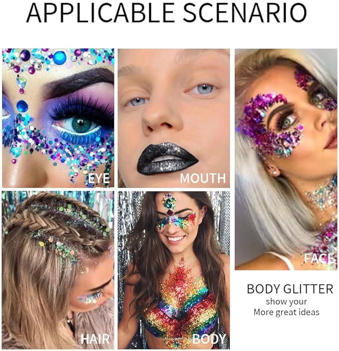 Pink Body Face Glitter Gel, Liquid Holographic Chunky Glitter Singer Concerts Music Festival Rave Accessories, Mermaid Lip Eye Nails Hair Body Glitter Makeup, 50g