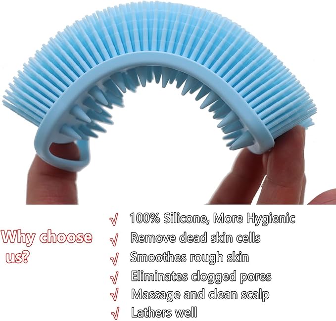 2Pack Dual Sided Silicone Body Scrubber for Exfoliating, Shower and Scalp Massage, 2 in 1 Bath & Shampoo Brush,Soft Exfoliating Body Shower Scrubber Brush (Pink&Blue)