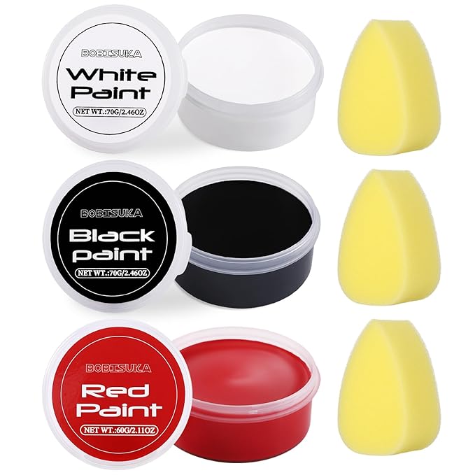 BOBISUKA White Black Red Face Body Paint with 3PCS Sponges Face Painting Kit for Adult Large Capacity Oil Based Paints Palette For Halloween Makeup Clown Joker Devil Cosplay SFX Costume Party