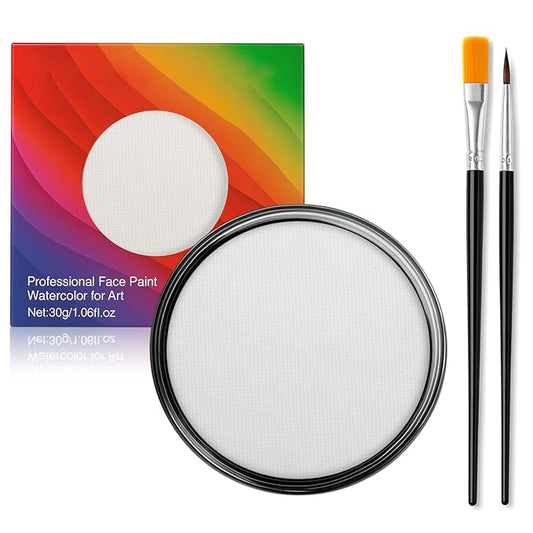 White Face Body Paint Kit for Kids & Adults, Non-Toxic Water-Based Professional Face Painting Palette with Brushes for Halloween Clown Goth Vampire SFX Makeup, Art Stage Cosplay Parties