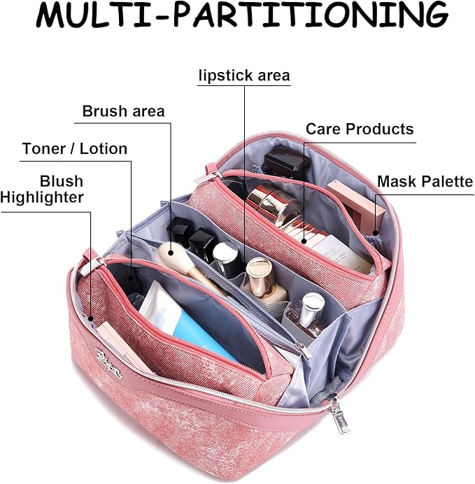 Travel Makeup Bag Cosmetic Bags for Women: 3 Sets Large Capacity Make up Bag - Portable Toiletry Bags with Handle for Women(05-Rosy Red)