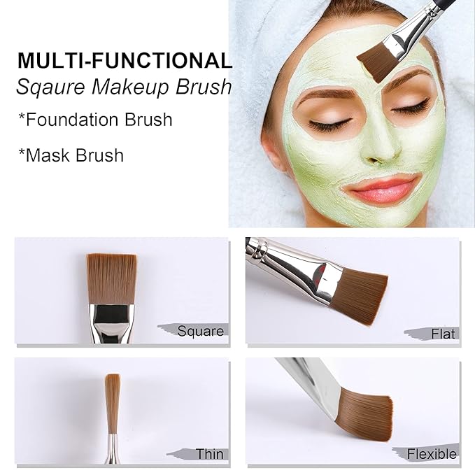 ENERGY Square Foundation Brush for Liquid Cream Makeup Professional Flat Face Mask Brush for Facial Premium Soft Synthetic Contour Brush for Blending Liquid Cream Foundation Emulsion Cosmetics 191