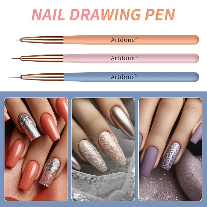 Artdone Nail Dotting Tools Double-ended Nail Art Brushes Kit Nail Art Gel Polish Liner Brushes Design Pen For Nail Drawing And Nail Paint Brushes Small Detail Brushes.