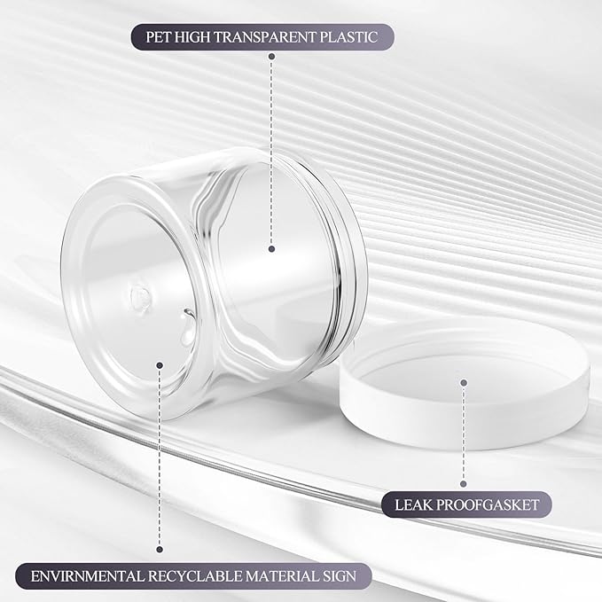 SATINIOR 36 Pieces 2 oz Plastic Jars with Lids Wide Mouth Airtight Reusable Container Acrylic Cosmetic Small Jars for Lotions Ointments Travel Toiletries Creams Make up Storage(White)