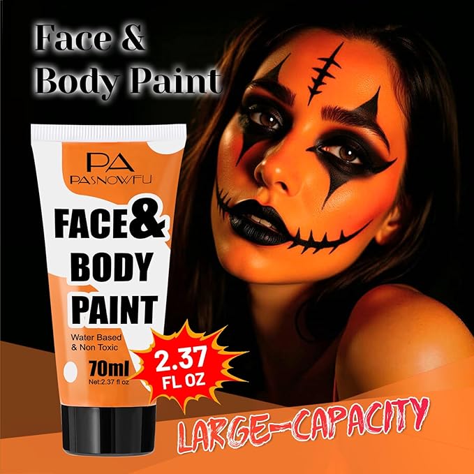Orange Face Paint 70ml - Non-Toxic Washable Body Paint for Pumpkin, Tiger Makeup - Water-Based Highly Pigmented Face Body Paint for Halloween SFX Cosplay Makeup ,Costume Events,Party & Stage