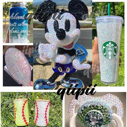 qiipii 1280PCS 6mm Light Champagne AB Resin Rhinestones for Crafting Flatback Jelly Stones Bulk SS30 Non-Hotfix Diamonds Crystals Gems Charms for Nails Face Eyes Makeup Tumblers Bottles DIY Crafts