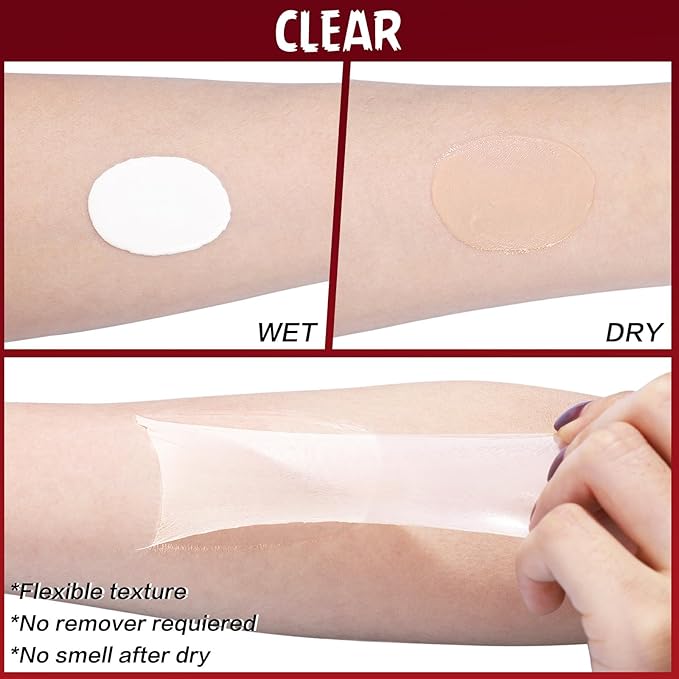 Halloween Liquid Latex SFX Makeup(2 fl oz) – Fake Skin & Wounds for Zombie, Clown, Vampire Costume, Cosplay, Special Effects Scars, Cuts Make Up for Face and Body, Fast-Dry, Non-Toxic, (Clear)