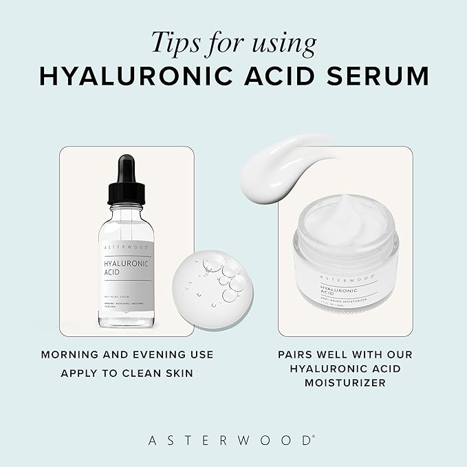 Asterwood Hyaluronic Acid Serum for Face - Plumping, Anti-Aging, Hydrating - Fragrance-Free - 1 Fl Oz