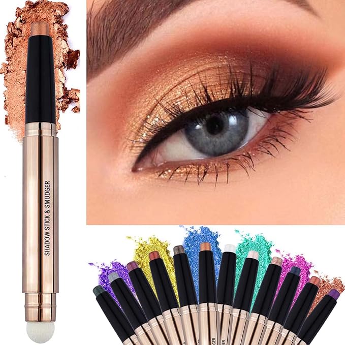 Eyeshadow Stick Smooth Cream Shadow Pencil Long Lasting Waterproof Eye Shadow Pen Highlighter Stick Makeup Hypoallergenic Multi-Dimensional Eyes Look (Champagne Shimmer #04)
