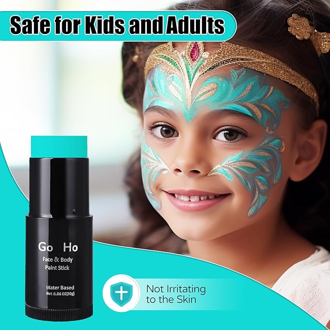 Go Ho Teal Face Body Paint Stick,Water Based Washable Face Paint Stick,Non-toxic Full-coverage Cream Teal Body Paint for Adults Children Halloween Sally Mermaid Skeleton Cosplay SFX Makeup