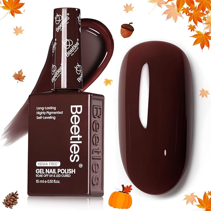 Beetles Burgundy Red Gel Polish - 15ML Hema-Free Maroon Wine Dark Red Gel Nail Polish High Gloss Soak Off Merlot Wine Fall Uv Nail Polish Manicure Salon Color Bottle 0.51 Fl Oz
