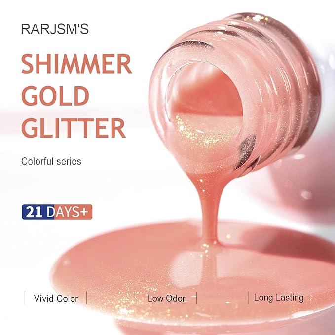 RARJSM Nude Glitter Gel Nail Polish Sheer Orange Pink Gold Shimmery Milky Jelly Gel Polish Neutral Color Skin Tone 15ml Sparkle Pigments Gel Soak off UV LED Cured for Home Salon DIY Nail Art