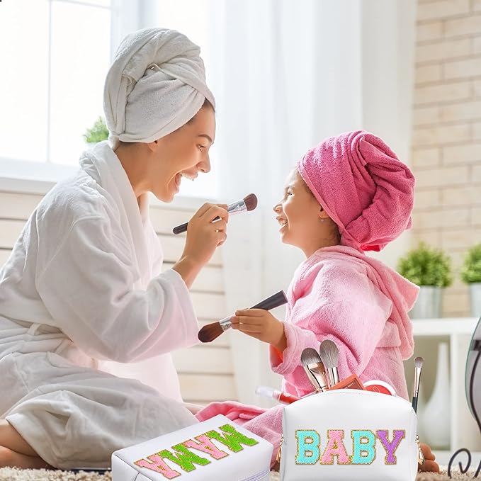 Sanwuta 9 Pcs Makeup Bags Bulk PU Double Zippers Cosmetic Bag Makeup Toiletry Pouch Portable Travel Organizers Case for Women Bachelorette Party End of The Year Bridesmaid Gift(White)