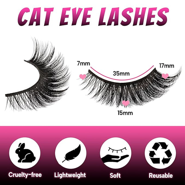 Veleasha Cat Eye Lashes Natural Look Fox False Eyelashes Gorgeous Wispy & Lightweight Faux Mink Lashes for Doll Eye Makeup 5 Pairs Pack (Charming)