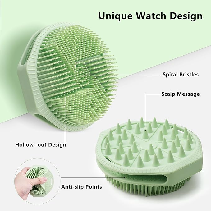 Silicone Shower Scrubber Women Men 2 Pcs Exfoliating Body Scrubber Exfoliator Scalp Non-Slip Hollow Hand Glove Loofah Alternative Deep Clean Wash Dual-Sided Durable Scrub Bath Essentials Green Purple